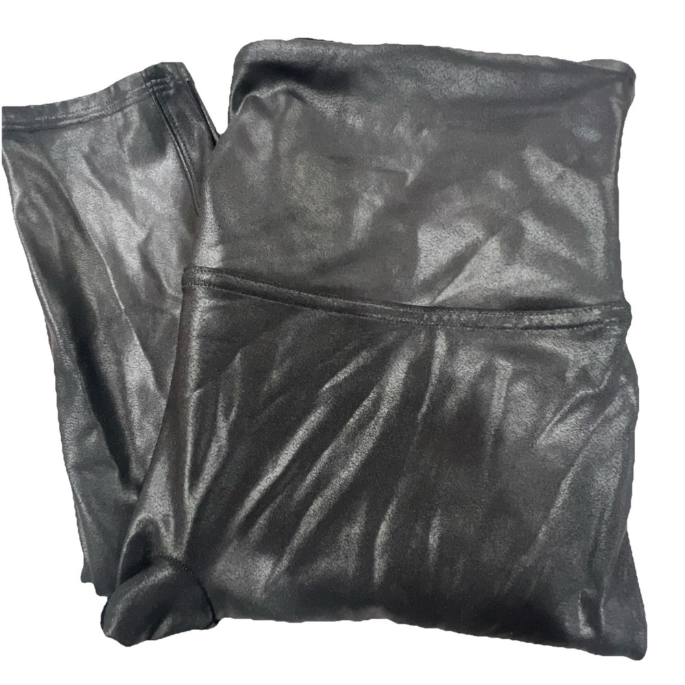 SPANX Womens‎ Large Faux Leather Leggings High Waisted Black Glossy Coated